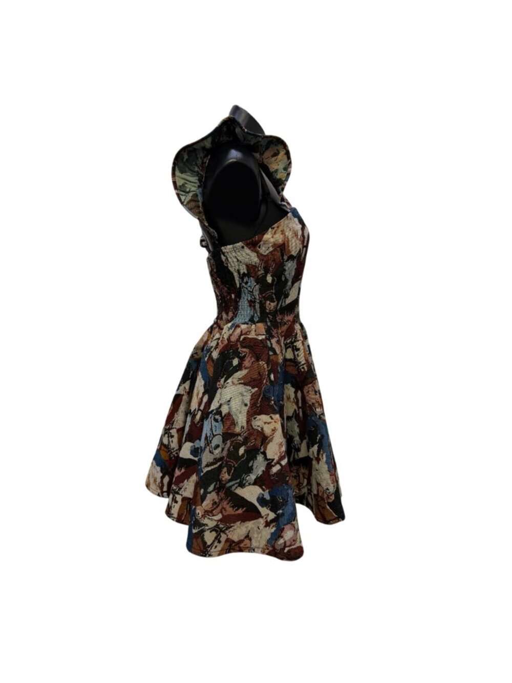 Lucky & Blessed Brown & Blue Horse Print Sleeveless Dress M - Picture 3 of 7